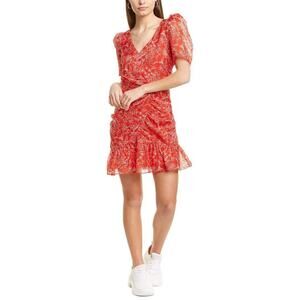 PARKER Womens Red Floral Short Sleeve V Neck Mini Sheath Dress Size 6